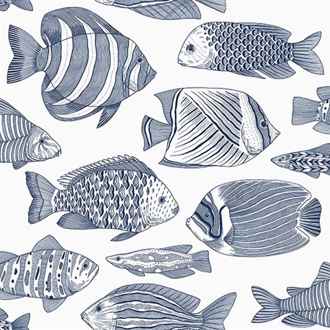 Wailea Indigo Tropical Fish Wallpaper
