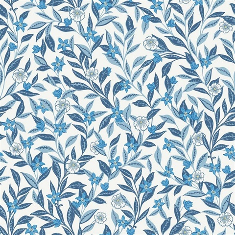 Wakehurst Soft Blues Floral Vine Wallpaper