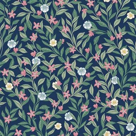 Wakehurst Space Blue Floral Vine Wallpaper