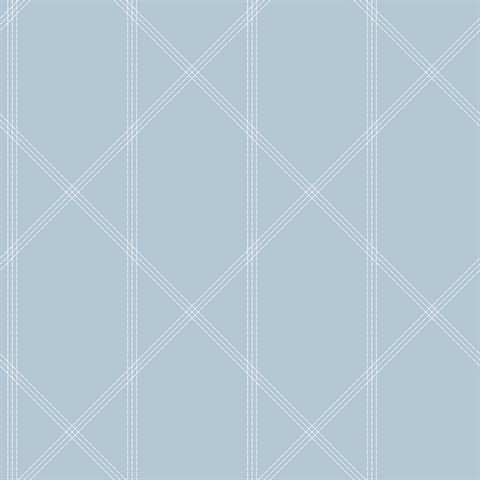 Walcott Light Blue Stitched Trellis Wallpaper