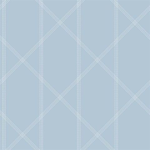 Walcott Light Blue Stitched Trellis Wallpaper