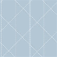 Walcott Light Blue Stitched Trellis Wallpaper