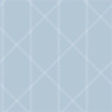 Walcott Light Blue Stitched Trellis Wallpaper