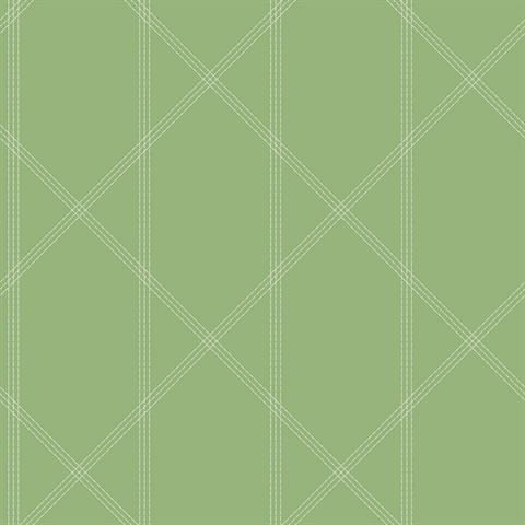 Walcott Light Green Stitched Trellis Wallpaper