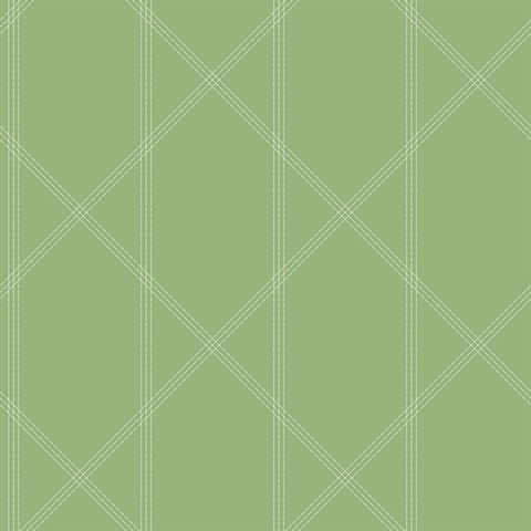 Walcott Light Green Stitched Trellis Wallpaper