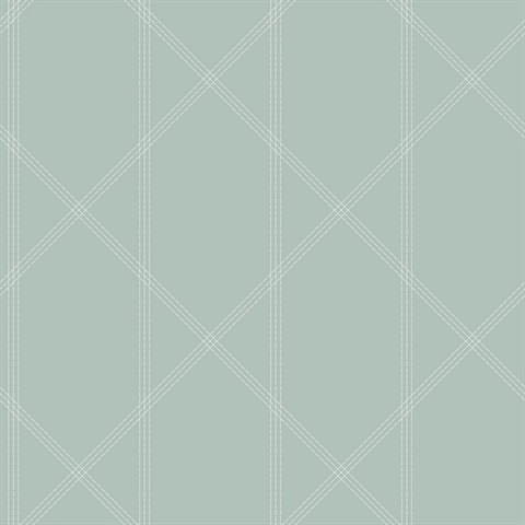 Walcott Seafoam Stitched Trellis Wallpaper