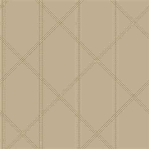 Walcott Taupe Stitched Trellis Wallpaper