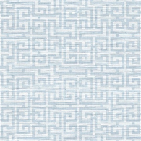 Wamego Sky Blue Textile String Greek Key Wallpaper