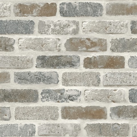 Brick Washed Brick Soft Grey & Rust Peel and Stick Wallpaper