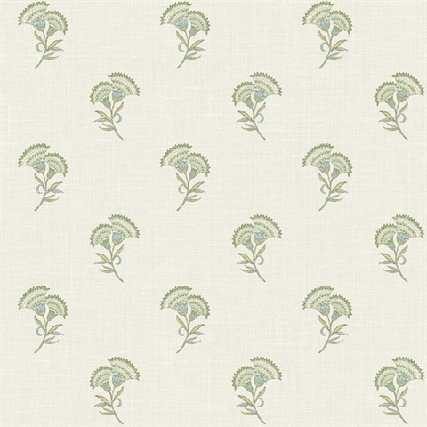 Washed Green & Herb Small Lotus Branch Floral Wallpaper