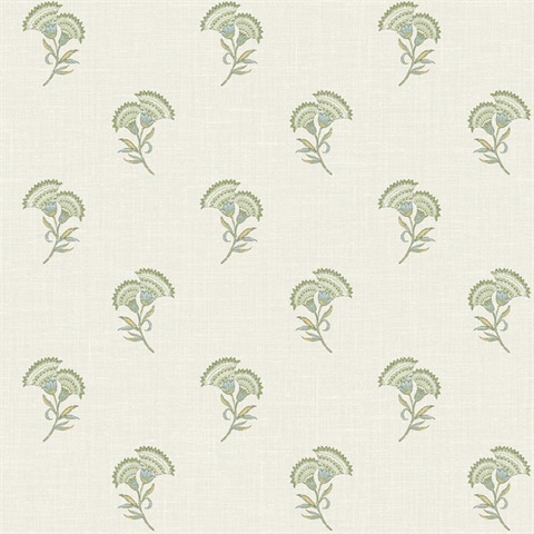Washed Green & Herb Small Lotus Branch Floral Wallpaper