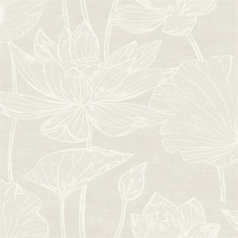 Water Lilies Large Block Print Texture  Beige Wallpaper