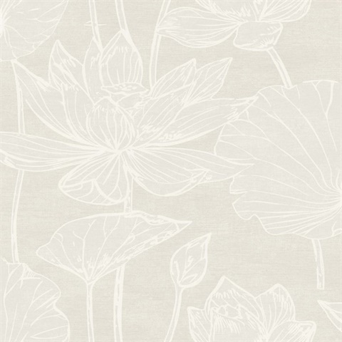 Water Lilies Large Block Print Texture  Beige Wallpaper