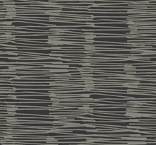 Water Reed Thatch Black & Gold Textured Stripes Wallpaper