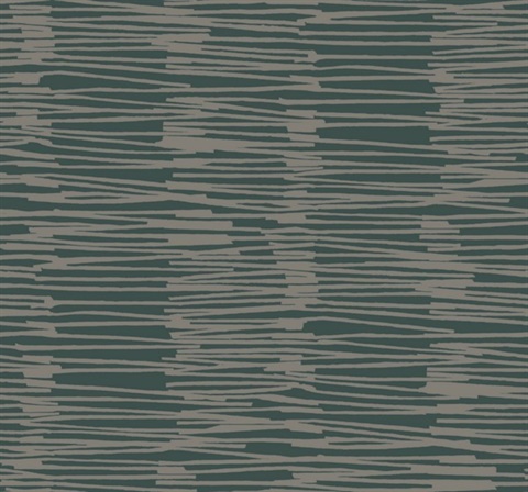 Water Reed Thatch Forest & Silver Textured Stripes Wallpaper