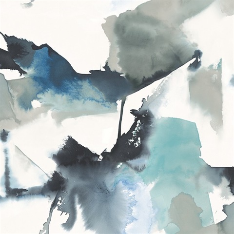 Watercolor Block Abstract Blue Lagoon Peel and Stick Wallpaper