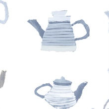 Watercolor Blue Teapots Wallpaper