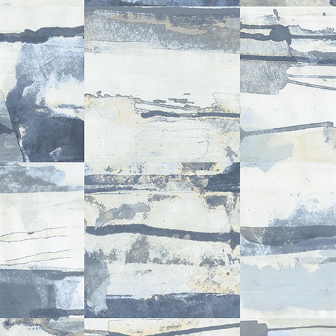 Watercolor Collage Strips Blue Wallpaper