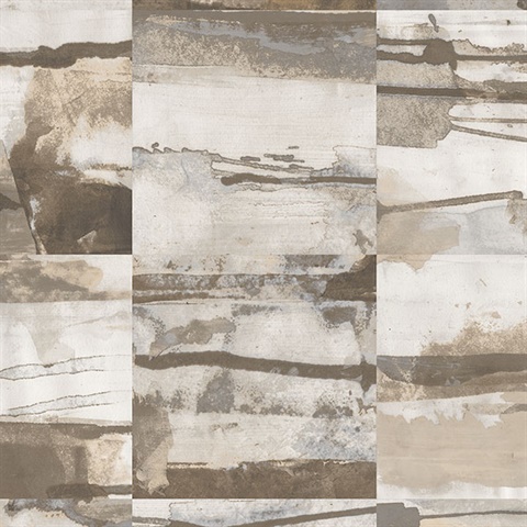 Watercolor Collage Strips Brown & Grey Wallpaper