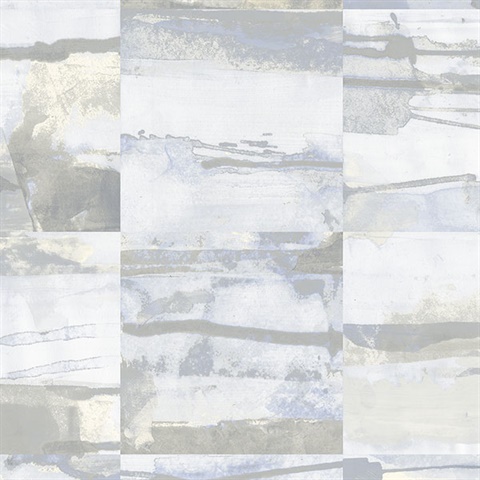 Watercolor Collage Strips Grey & Pale Blue Wallpaper