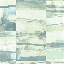 Watercolor Collage Strips Turquoise & Green Wallpaper