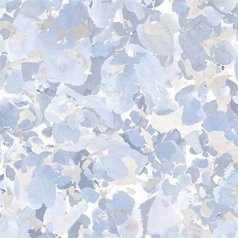 Watercolor Floral Blue & Grey Wallpaper