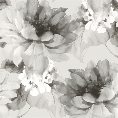 Watercolor Floral Floral Ash & Metallic Silver Peel and Stick Wallpape