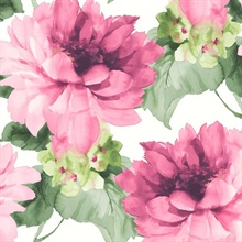 Watercolor Floral Floral Cerise Pink & Evergreen Peel and Stick Wallpa