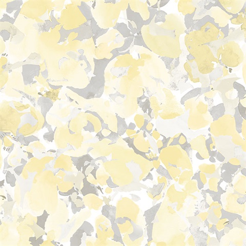 Watercolor Floral Yellow & Grey Wallpaper