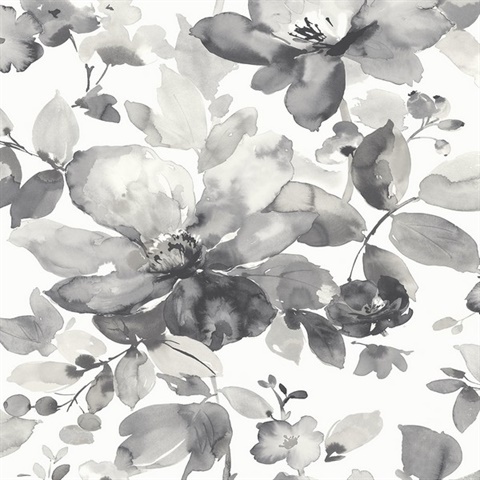 Watercolor Flower Floral Inkwell Peel and Stick Wallpaper