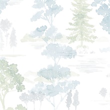 Watercolor Forest Blue & Green Wallpaper