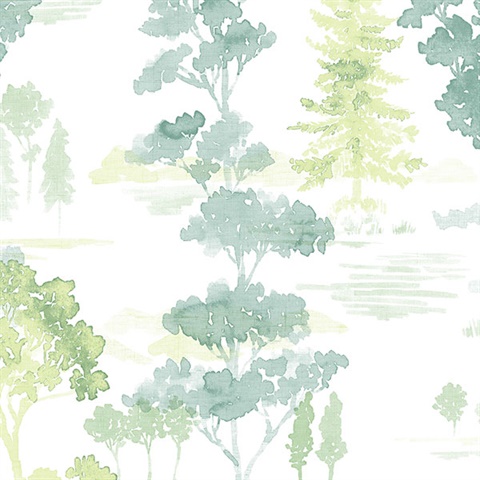 Watercolor Forest Green Neutral Wallpaper