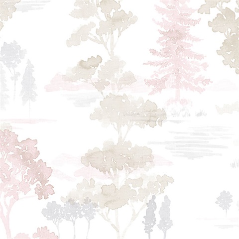 Watercolor Forest Pink &amp; Grey Wallpaper