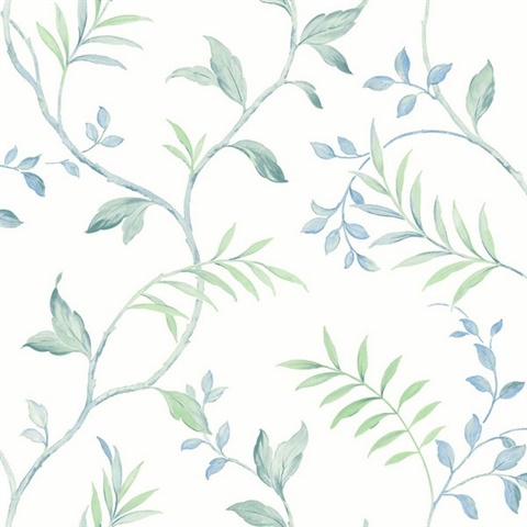 Watercolor Leaf Trail Botanical Sea Glass Peel and Stick Wallpaper
