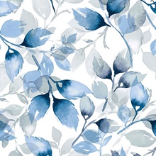 Watercolor Tossed Leaves Botanical Blue Lagoon Peel and Stick Wallpape
