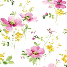 Watercolor Windflower Floral Cerise Pink & Marigold Peel and Stick Wal