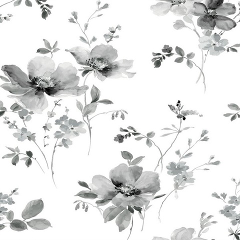 Watercolor Windflower Floral Inkwell & Heather Peel and Stick Wallpape