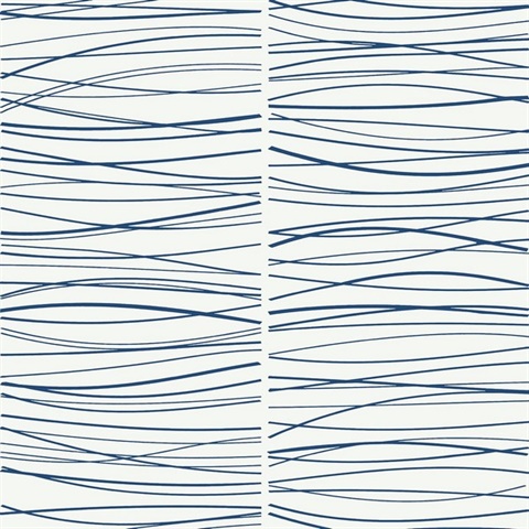Wave Lines Abstract Blue Peel and Stick Wallpaper