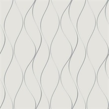 White & Silver Wavy Stripe Vertical Ribbon Wallpaper