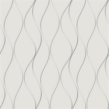 White & Silver Wavy Stripe Vertical Ribbon Wallpaper