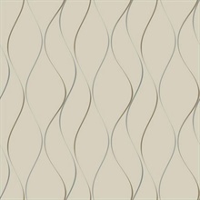 Beige, Silver & Gold Wavy Stripe Vertical Ribbon Wallpaper