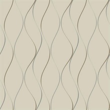 Beige, Silver &amp; Gold Wavy Stripe Vertical Ribbon Wallpaper