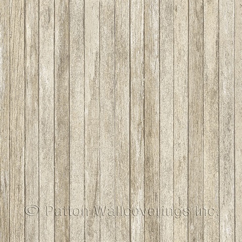 Weathered Beadboard Brown Textured Wallpaper