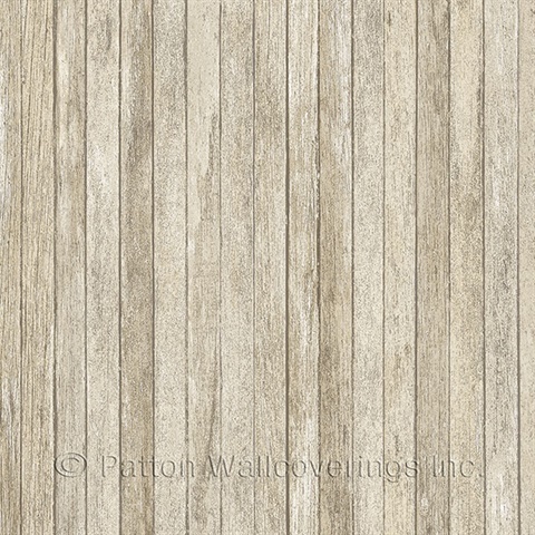 Weathered Beadboard Brown Textured Wallpaper