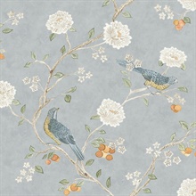 Wellesley Blue Heather Chinoiserie Bird Wallpaper