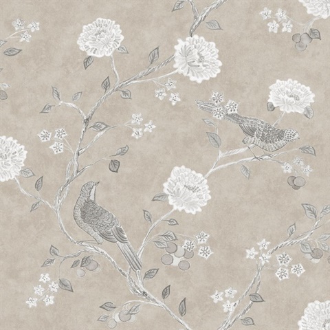 Wellesley Taupe Chinoiserie Bird Wallpaper