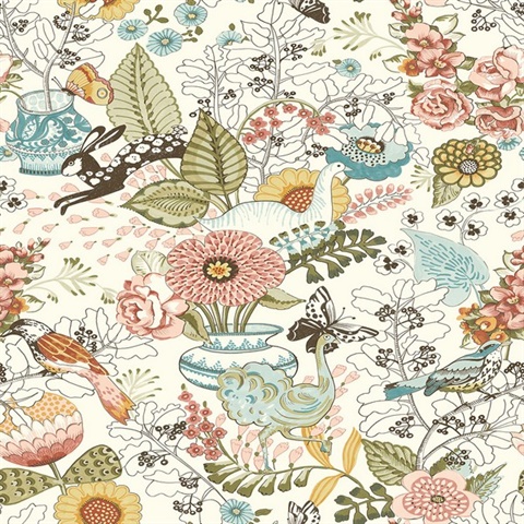 Whimsy Pink Fauna Wallpaper