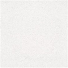 White Art Nouveau Large Scale Glitter Paisley Ogee Wallpaper