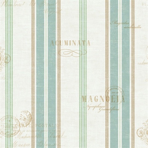 White, Beige & Blue Commercial Island Stripe Wallpaper