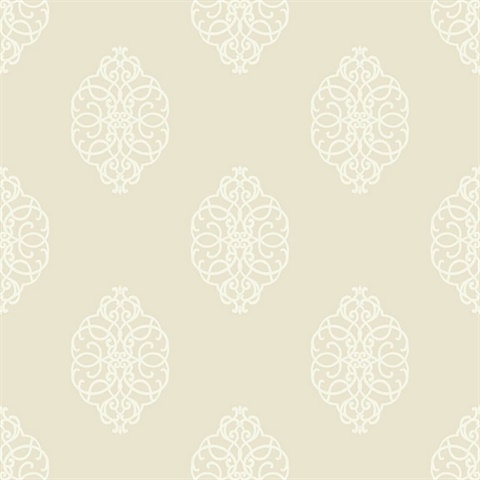 White & Beige Commercial Ironwork Medallion Wallpaper